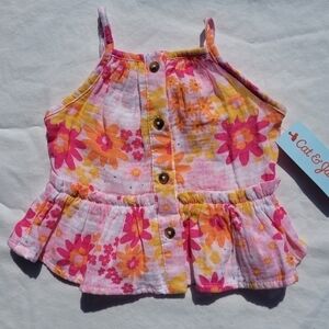 CAT & Jack Girls' Floral Button Front Peplum Tank Top